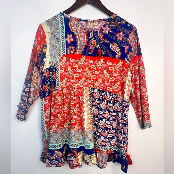 3/4 sleeve multicolor baby doll top with pattern block size M simply obsessed - Picture 6 of 12